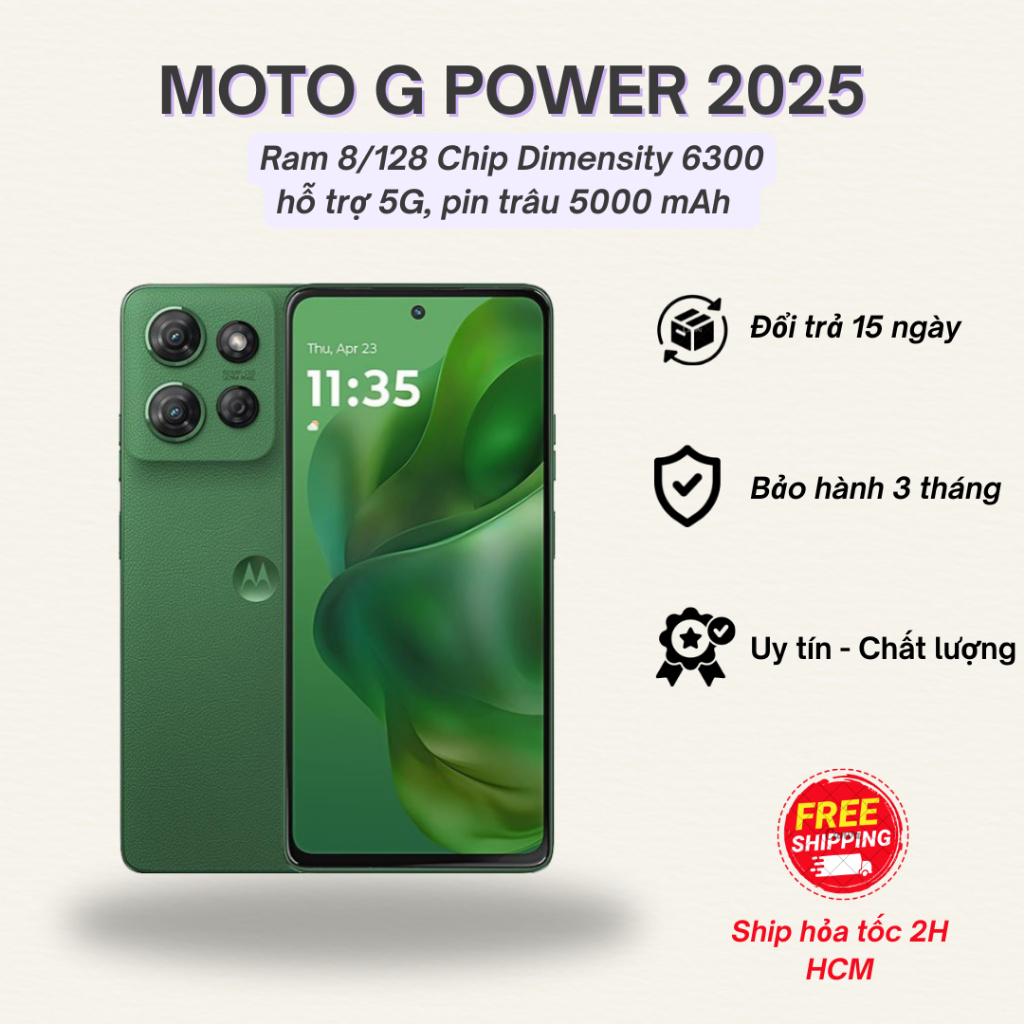 Điện thoại Motorola G Power 2025 Ram 8/128 pin 5000 mAh - Mạnh mẽ bền đẹp