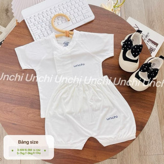 Bộ cộc tay unchi cotton co dãn 4 chiều mềm mát cho bé 0-3,3-6m