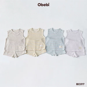 Bộ Ba Lỗ Kẻ Đính Mác Obebi Thời Trang Hè Cho Bé Trai Bé Gái Từ 6 - 22 kg BC317