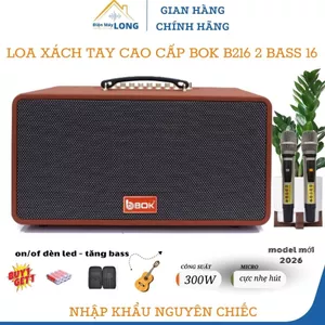Loa Xách Tay Bluetooth Cao Cấp Hát Karaoke Hay 2 BASS 16 cm Nhập Khẩu Kèm 2 Mic BOK B 216 B216 PRO