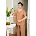 Đồ bộ mặc nhà trung niên nữ áo cộc quần ngố linen mềm mại SUNFLY SP2260 — ảnh 4