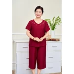 Đồ bộ mặc nhà trung niên nữ áo cộc quần ngố linen mềm mại SUNFLY SP2260 — ảnh 5