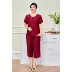 Đồ bộ mặc nhà trung niên nữ áo cộc quần ngố linen mềm mại SUNFLY SP2260 — ảnh 1
