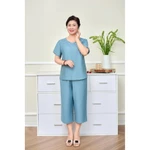 Đồ bộ mặc nhà trung niên nữ áo cộc quần ngố linen mềm mại SUNFLY SP2260 — ảnh 3