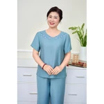 Đồ bộ mặc nhà trung niên nữ áo cộc quần ngố linen mềm mại SUNFLY SP2260 — ảnh 6