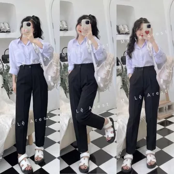 Quần Tây Nữ Lưng Cao Vải Dày Mền Màu Đen 1 Cúc Dáng Baggy - Quần Tây Nữ Cạp Cao Đi Học Làm Công Sở Dáng Dài Ống Đứng