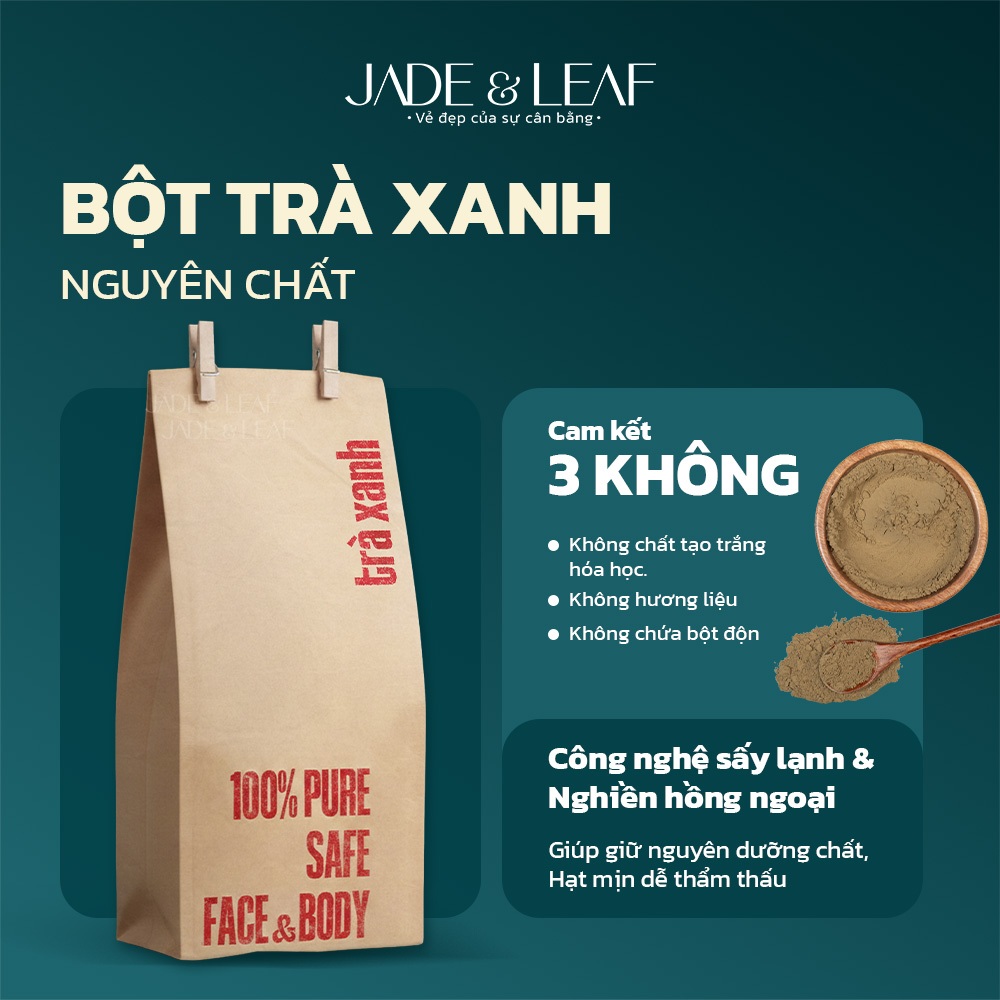 Bột Trà Xanh Nguyên Chất Jade&Leaf, Đắp Mặt Nạ 100% Hữu Cơ, Dưỡng Ẩm Trắng Da Mờ Thâm Sạm Loại 1