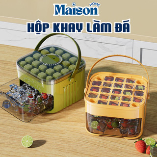 Hộp Làm Đá Viên Thông Minh Có Nắp Kín, Khay Đá Tủ Lạnh Kèm Hộp Đựng Nắp Nhấn Lấy Đá Tự Động 50 Viên