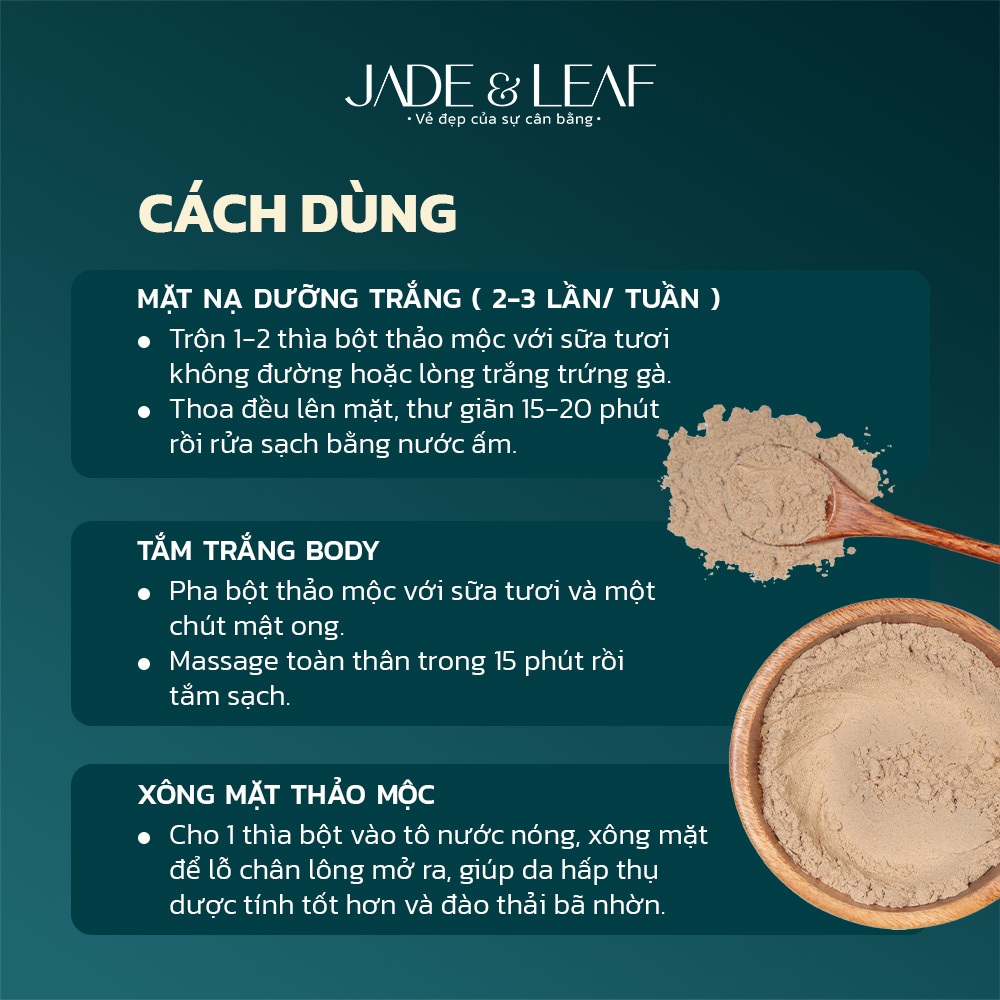 Bột Thuốc Bắc Jade&Leaf Cao Cấp, Dưỡng Trắng Làm Mịn Da, Mờ Sẹo Mờ Thâm Giảm Nám Tàn Nhang