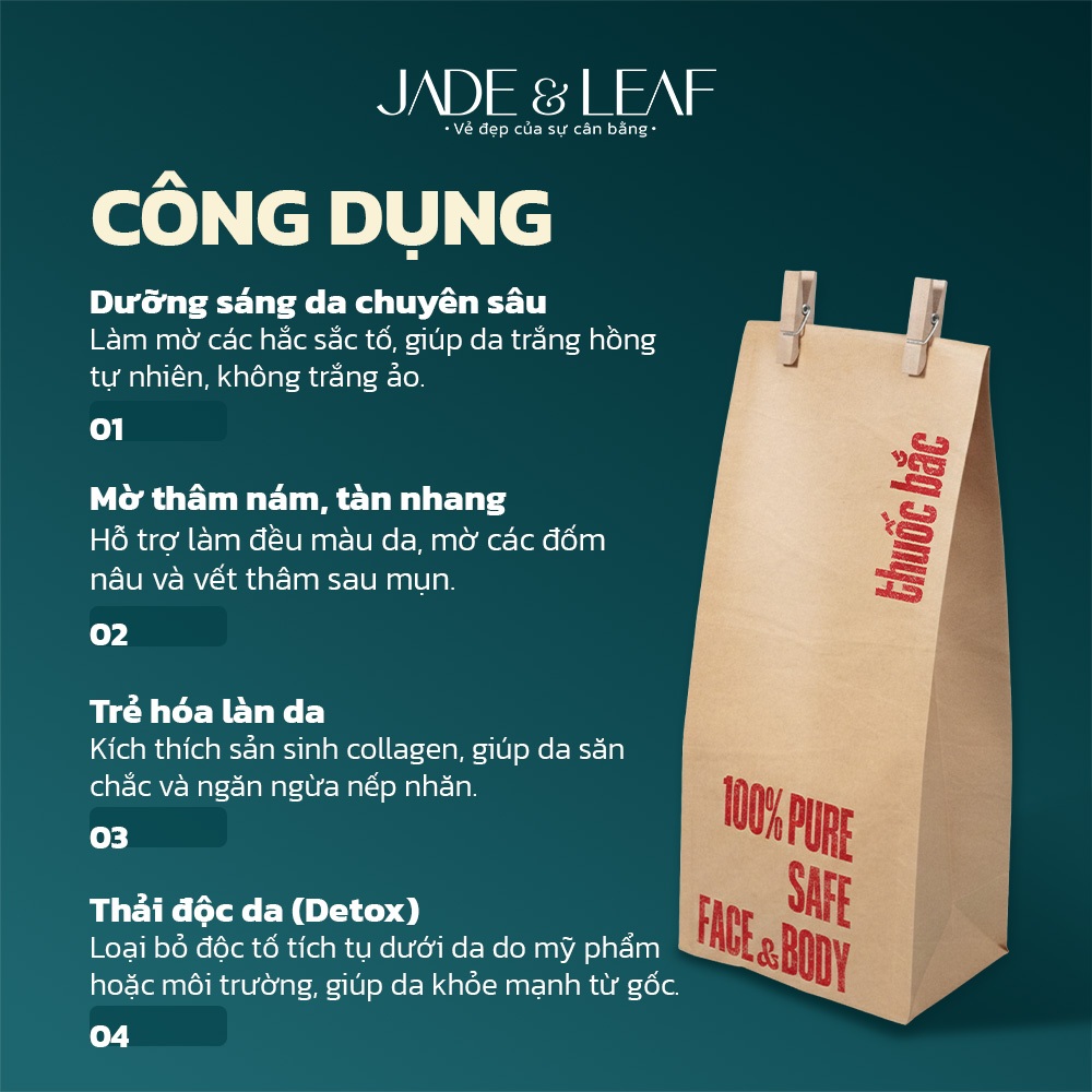 Bột Thuốc Bắc Jade&Leaf Cao Cấp, Dưỡng Trắng Làm Mịn Da, Mờ Sẹo Mờ Thâm Giảm Nám Tàn Nhang