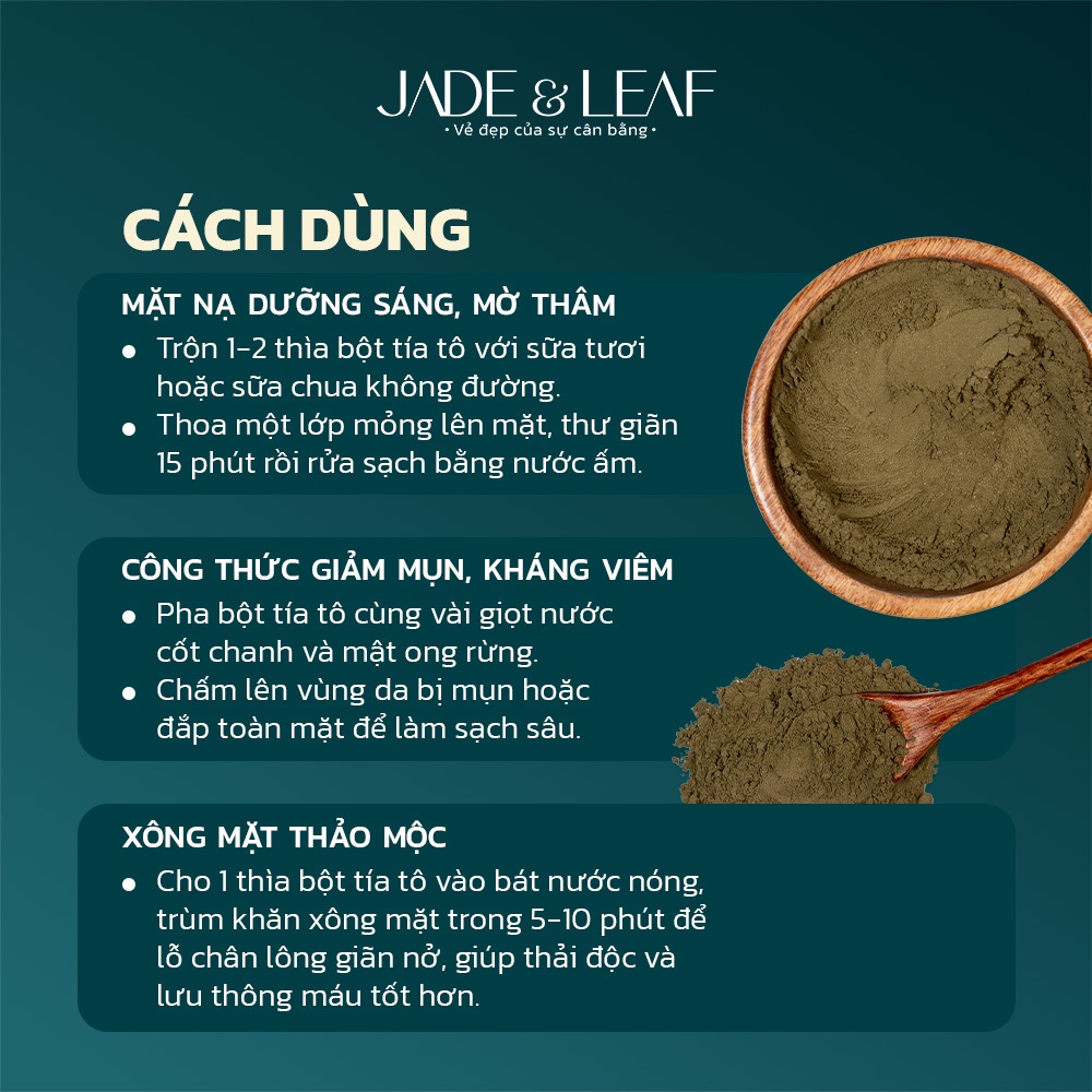 Bột Tía Tô Jade&Leaf Cao Cấp, Làm Đẹp Đắp Mặt Tắm Trắng Nguyên Chất Mờ Thâm Giảm Mụn Đều Màu Da