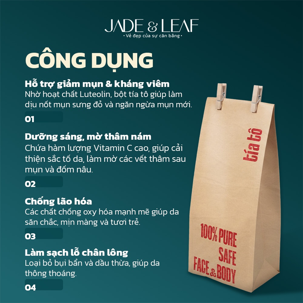 Bột Tía Tô Jade&Leaf Cao Cấp, Làm Đẹp Đắp Mặt Tắm Trắng Nguyên Chất Mờ Thâm Giảm Mụn Đều Màu Da