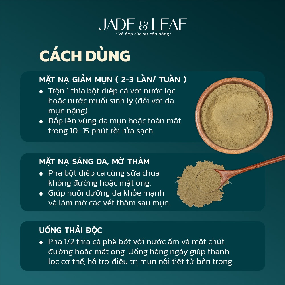 Mặt Nạ Rau Diếp Cá Jade&Leaf Nguyên Chất, Bột Đắp Mặt Handmade Giảm Mụn, Trắng Da, Mờ Thâm