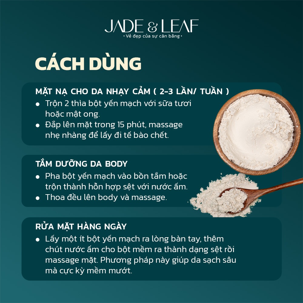 Bột Yến Mạch Jade&Leaf Làm Đẹp Đắp Mặt Tắm Trắng Nguyên Chất Tẩy Tế Bào Chết, Dưỡng Sáng Da