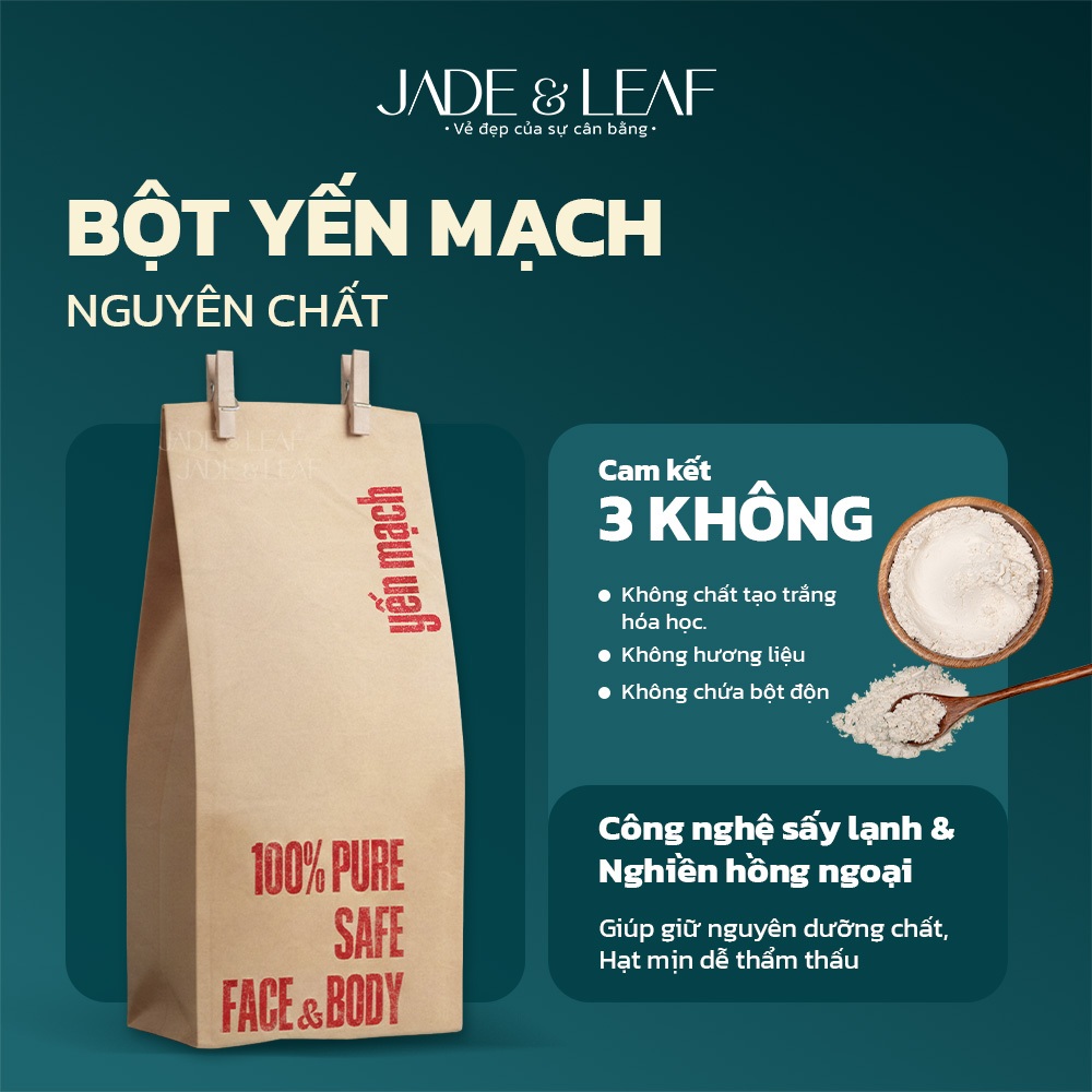 Bột Yến Mạch Jade&Leaf Làm Đẹp Đắp Mặt Tắm Trắng Nguyên Chất Tẩy Tế Bào Chết, Dưỡng Sáng Da