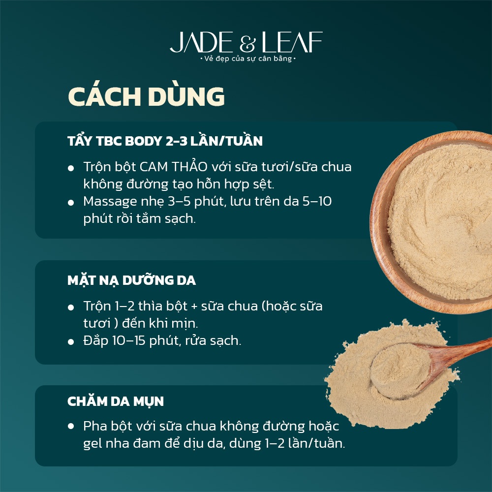 Bột Cam Thảo Jade&Leaf Cao Cấp, Làm Đẹp Đắp Mặt Tắm Trắng Nguyên Chất Hỗ Trợ Giảm Mụn Dịu Da