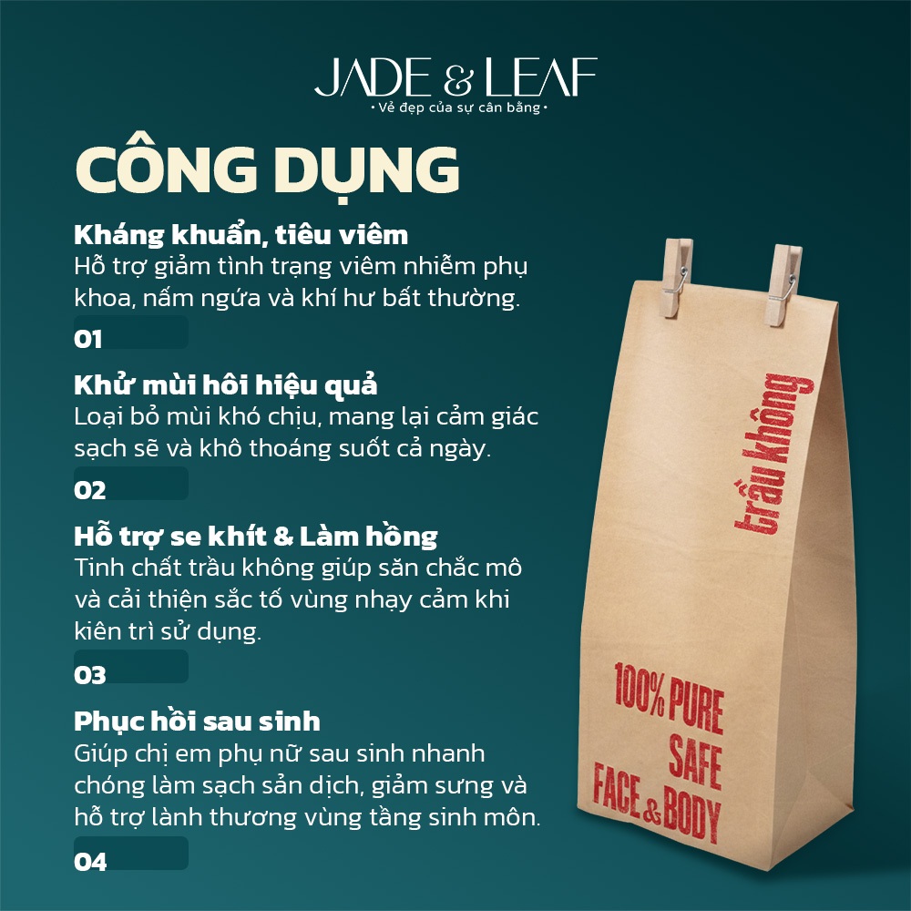 Bột Trầu Không Jade&Leaf Cao Cấp, Hỗ Trợ Giảm Mụn, Se Khít Lỗ Chân Lông, Thích Hợp Xông Vùng Kín