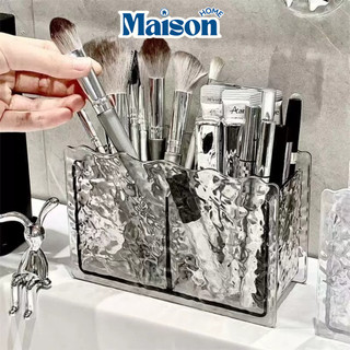 Khay đựng mỹ phẩm MAISON, hộp để cọ trang điểm 2 ngăn kim cương trong suốt, Hộp đựng bút để bàn