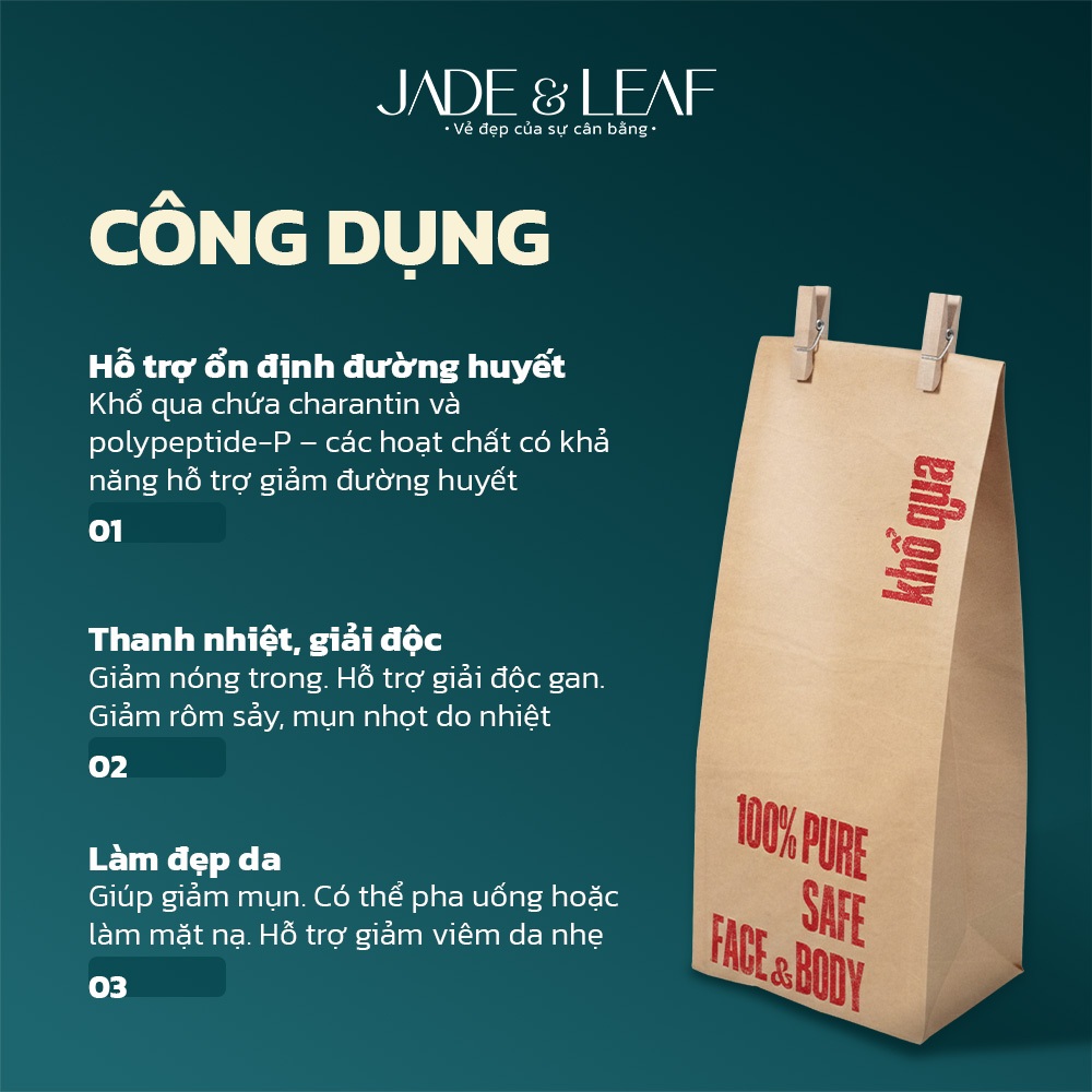 Bột Khổ Qua Jade&Leaf Hữu Cơ Nguyên chất, Làm Đẹp Đắp Mặt Tắm Trắng Dưỡng Ẩm Làm Mềm Da Giảm Thâm