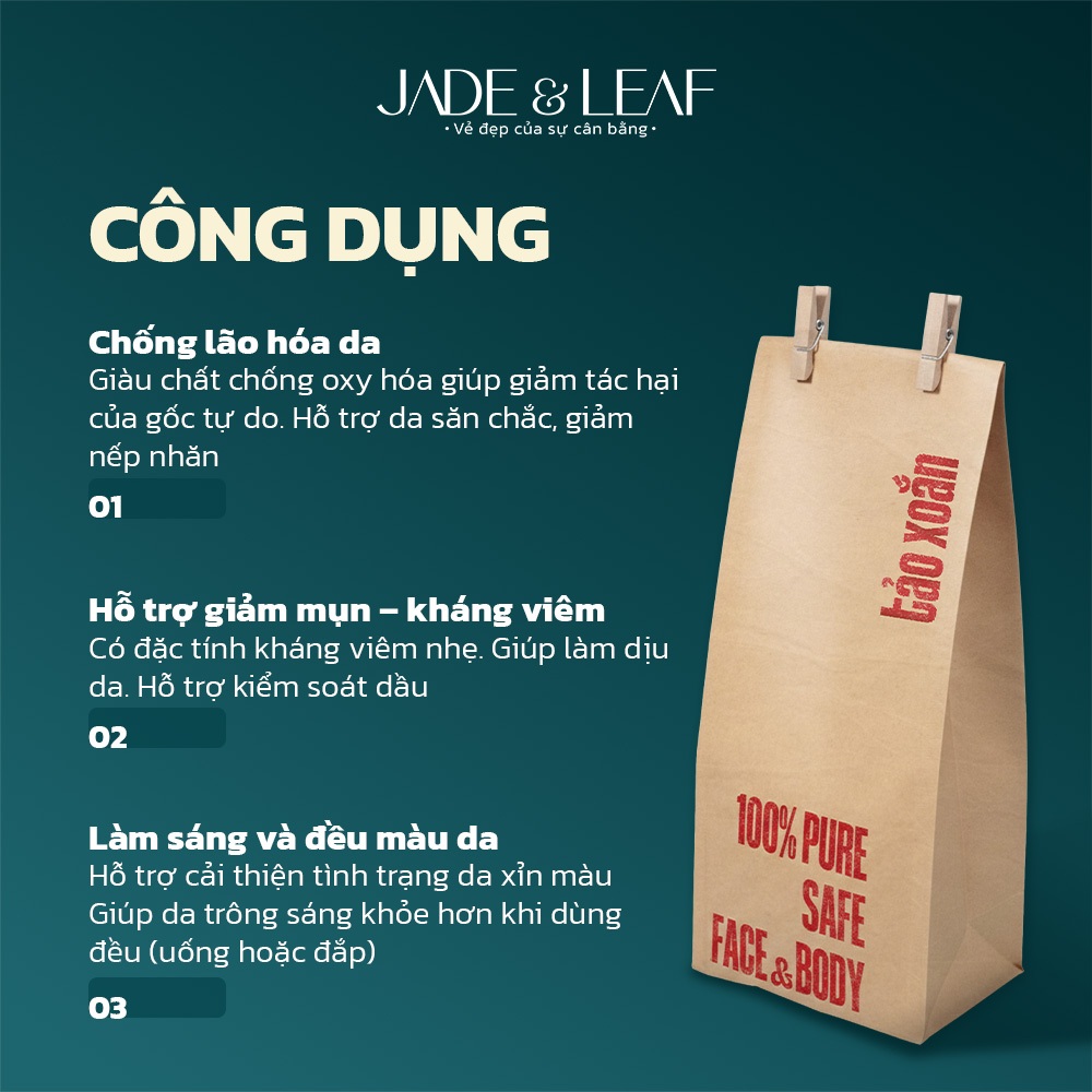 Bột Tảo Xoắn Nguyên Chất Jade&Leaf, Đắp Mặt Tắm Trắng, Tẩy Tế Bào Chết Hỗ Trợ Sáng Da, Mờ Thâm