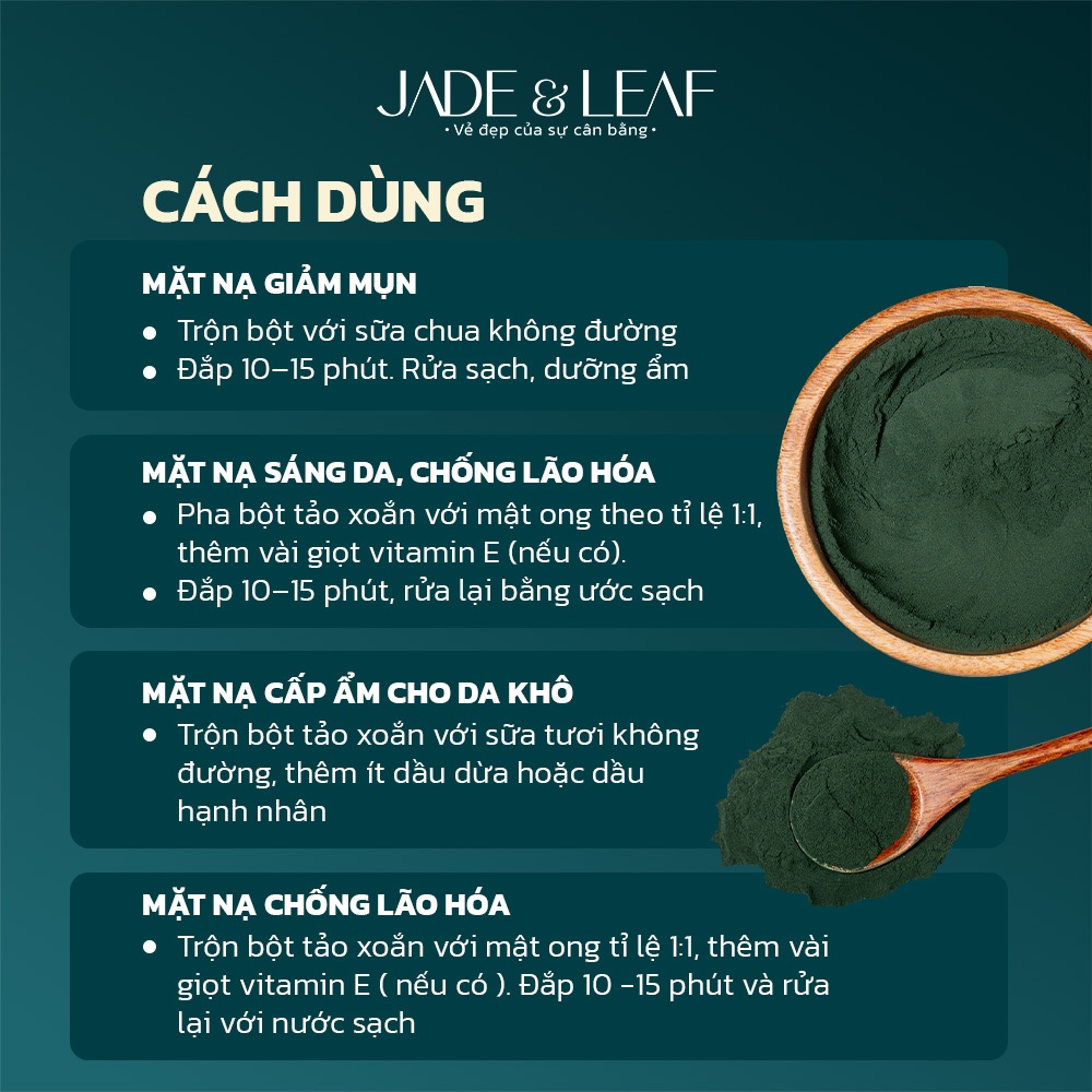 Bột Tảo Xoắn Nguyên Chất Jade&Leaf, Đắp Mặt Tắm Trắng, Tẩy Tế Bào Chết Hỗ Trợ Sáng Da, Mờ Thâm
