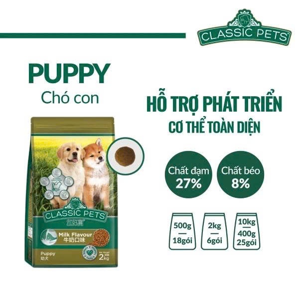 Thức Ăn Dạng Hạt Cho Chó Con Classic Pets Puppy Dog Hương Vị Sữa Túi 400g Xuất Xứ Thái Lan