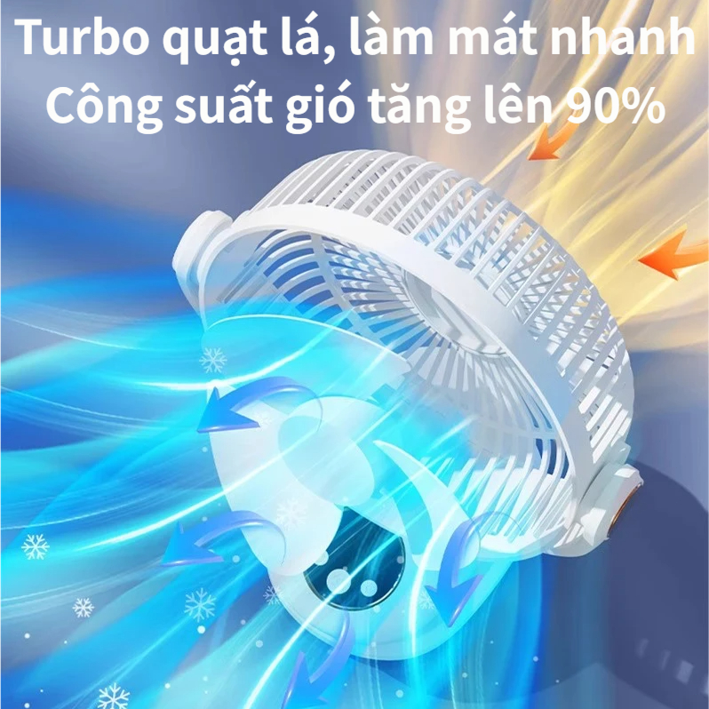 Quạt kẹp Q8, 8 inch, 5 cấp gió, có đèn đêm, sạc Type-C, 3 trong 1 (đặt/kẹp/treo), siêu yên tĩnh, pin lớn 15000-30000 mAh