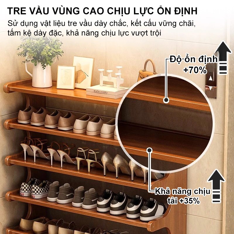 Kệ Giày Tre Việt Nam 5 Tầng Hình Cung Siêu Hot Đựng Đến 15 Đôi Giày Và Túi Xách Cho Cửa Vào Gọn Gàng