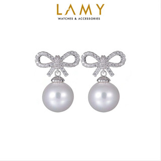 Khuyên tai bạc nữ LAMY Bow-shaped And Synthetic Pearl Earrings 3101 - Khuyên tai bạc ta