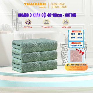 Combo 3 khăn gội đầu 40x80cm  THAI BINH TOWEL Cotton 100% xuất Hàn khăn lỗi dệt Mềm Mại Siêu Thấm Hút Không Xù Bông