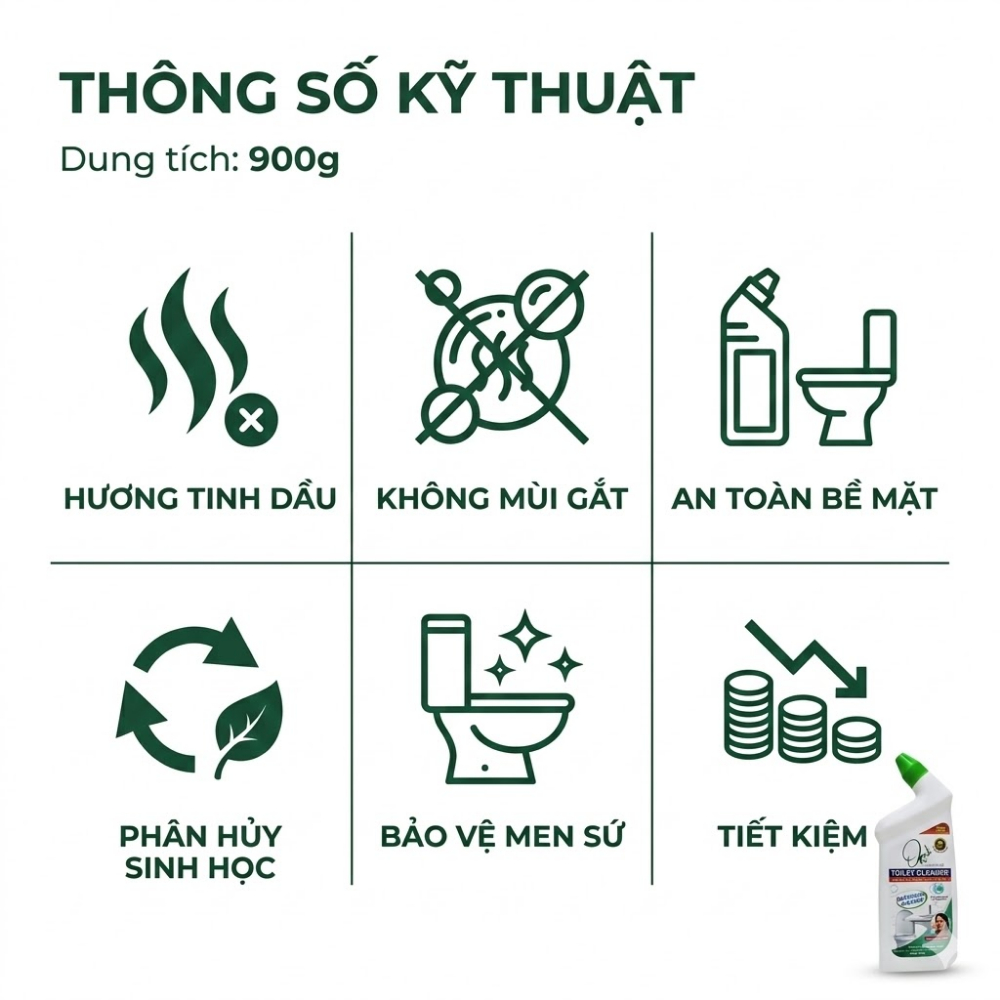 Nước Rửa Bồn Cầu OSARO 900g – Làm Sạch Mảng Bám, Khử Mùi Toilet, An Toàn Men Sứ