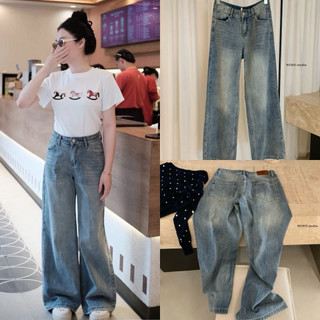 𝐏𝐡𝐢𝐞𝐧 𝐖𝐆𝐖𝐄 | w8295 Quần Jean Trơn Ống Suông Rộng Chỉ Trắng