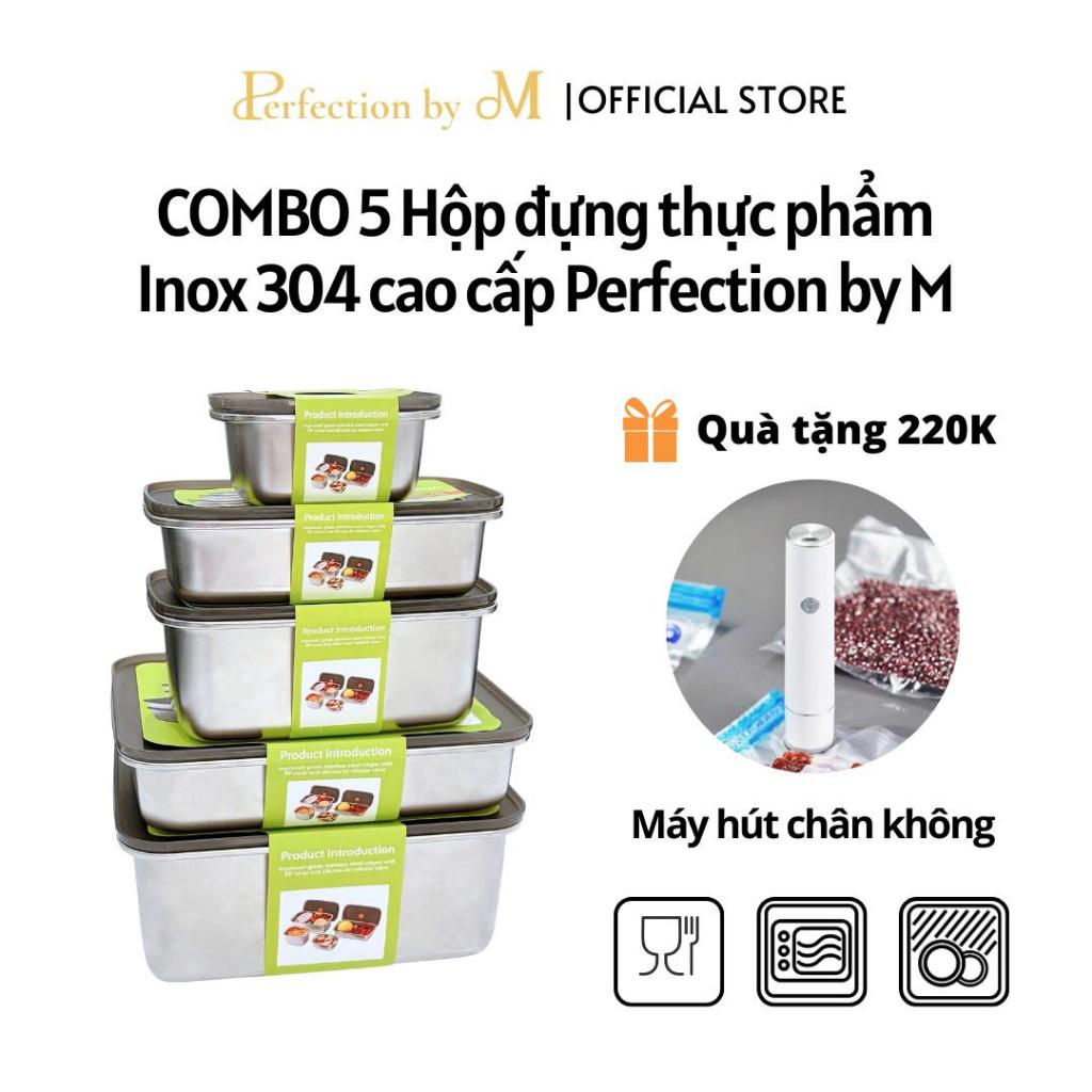 [COMBO KÈM QUÀ] Hộp đựng thực phẩm Inox cao cấp Perfection by M, trữ đông, dùng lò vi sóng, mang cơm