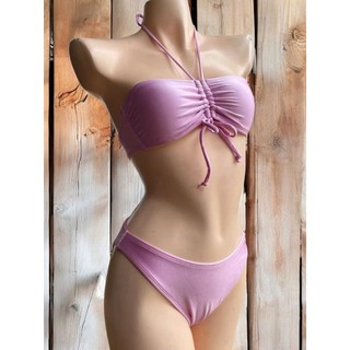 Bộ đồ bơi bikini 2 mảnh nữ màu hồng - áo quây rút dây có đệm ngực hàng VNXK