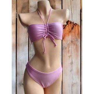 Bộ đồ bơi bikini 2 mảnh nữ màu hồng - áo quây rút dây có đệm ngực hàng VNXK