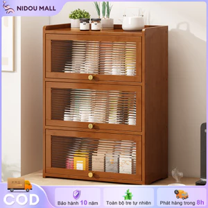 Kệ Bếp Bằng Tre 3 Tầng Có Cửa Kính Để Đồ Bếp Và Trang Trí Giúp Gian Bếp Luôn Gọn Gàng Ngăn Nắp
