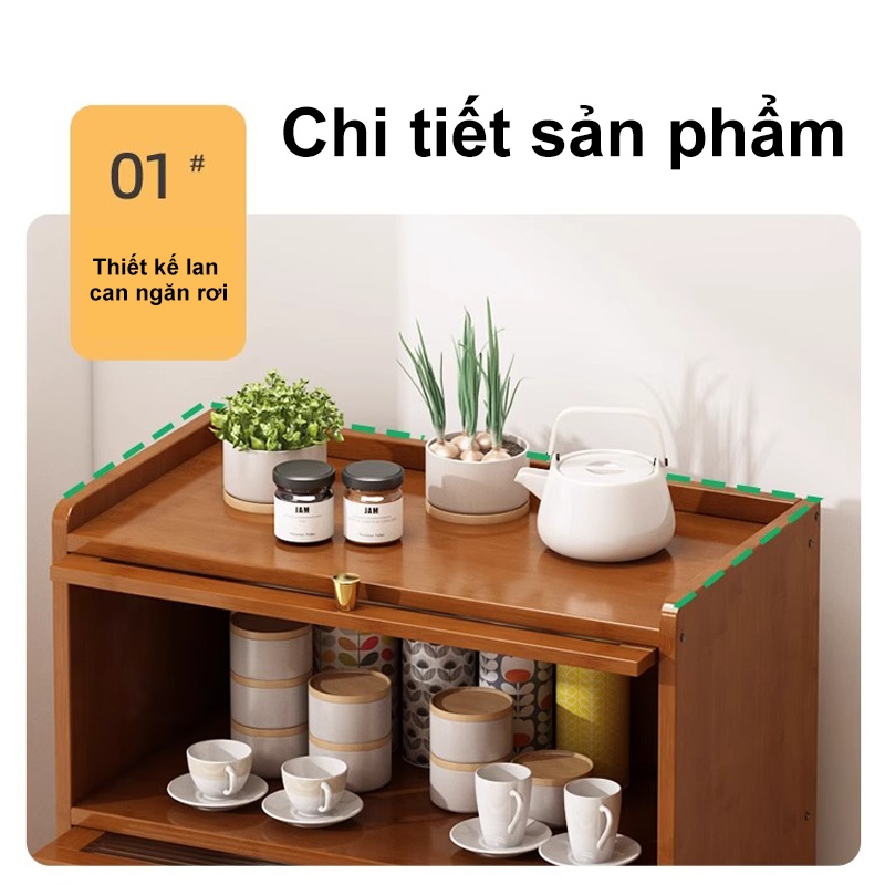 Kệ Bếp Bằng Tre 3 Tầng Có Cửa Kính Để Đồ Bếp Và Trang Trí Giúp Gian Bếp Luôn Gọn Gàng Ngăn Nắp
