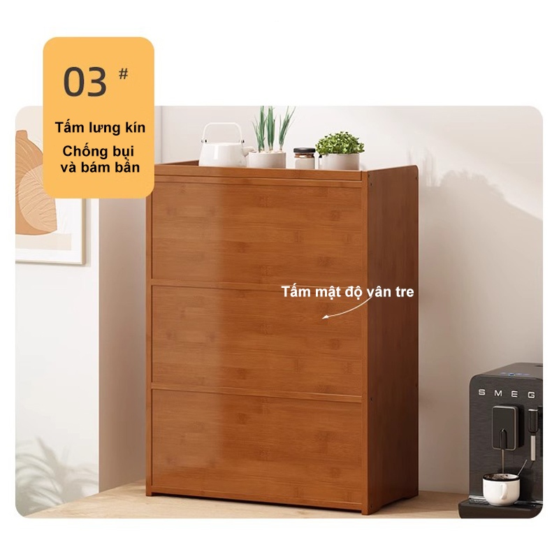 Kệ Bếp Bằng Tre 3 Tầng Có Cửa Kính Để Đồ Bếp Và Trang Trí Giúp Gian Bếp Luôn Gọn Gàng Ngăn Nắp