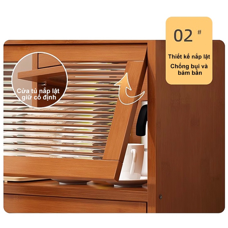 Kệ Bếp Bằng Tre 3 Tầng Có Cửa Kính Để Đồ Bếp Và Trang Trí Giúp Gian Bếp Luôn Gọn Gàng Ngăn Nắp