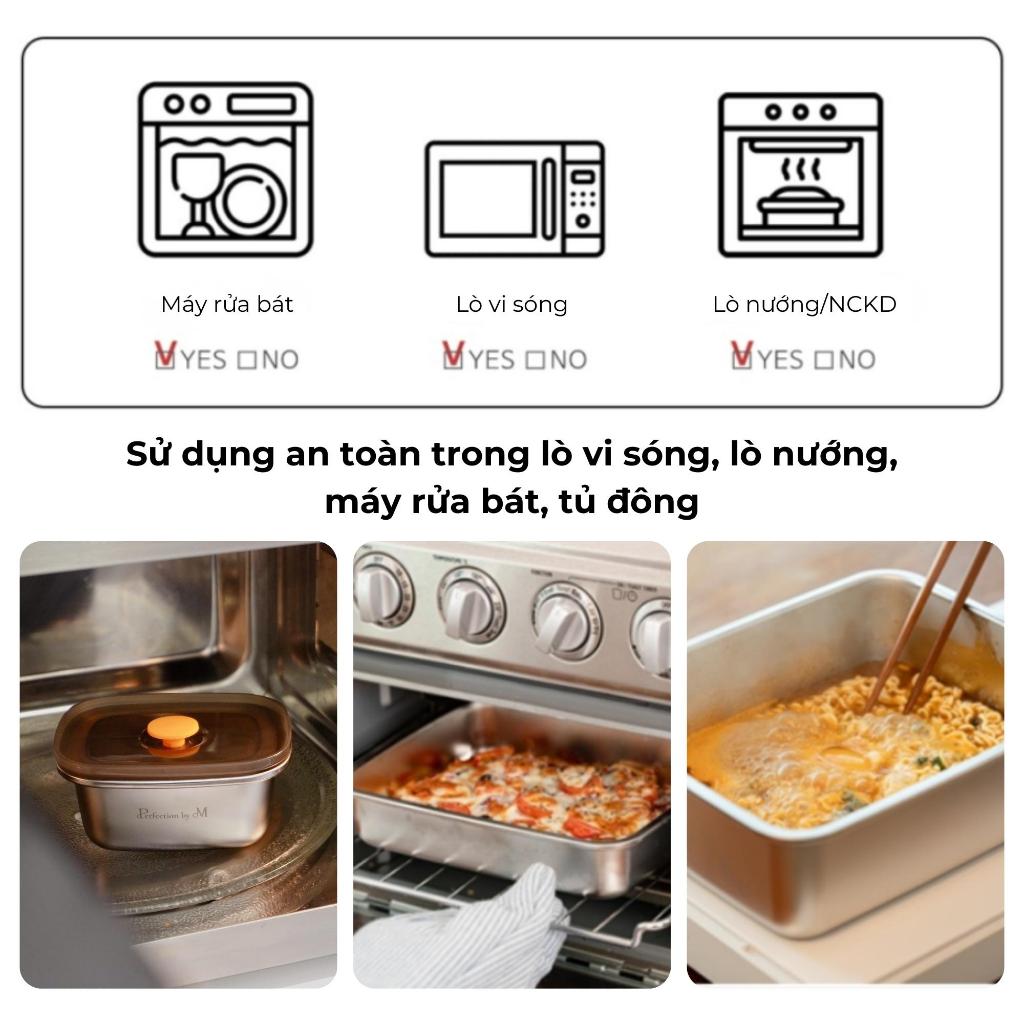 [COMBO KÈM QUÀ] Hộp đựng thực phẩm Inox cao cấp Perfection by M, trữ đông, dùng lò vi sóng, mang cơm