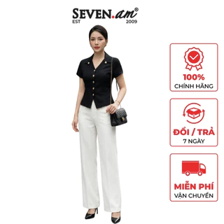 Áo ký giả đen cổ cách điệu cúc trang trí thời trang nữ Seven.AM H113169I