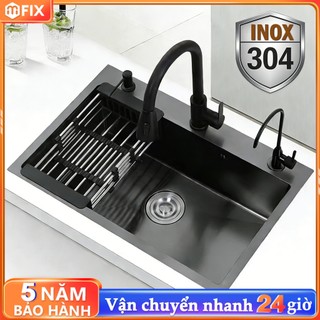 Chậu Rửa Bát 1 Hố Inox 304 Kích Thước Thông Minh Cao Cấp - Full Phụ Kiện, Sang Trọng, Chống Gỉ, Dễ Lắp Đặt Bảo hành 2 nă