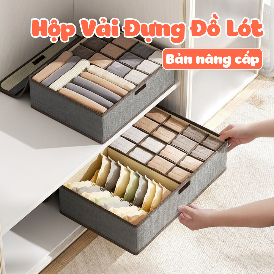 Hộp Vải Đựng Đồ Lót Có Nắp Đậy Gập Gọn - Vải Không Dệt Dày Dặn Kết Hợp Khung Nhựa PP Cứng Cáp, Giữ Tủ Quần Áo Gọn Gàng