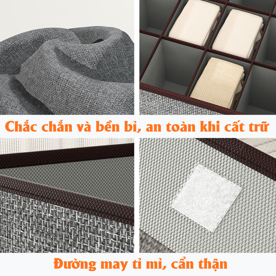 Hộp Vải Đựng Đồ Lót Có Nắp Đậy Gập Gọn - Vải Không Dệt Dày Dặn Kết Hợp Khung Nhựa PP Cứng Cáp, Giữ Tủ Quần Áo Gọn Gàng