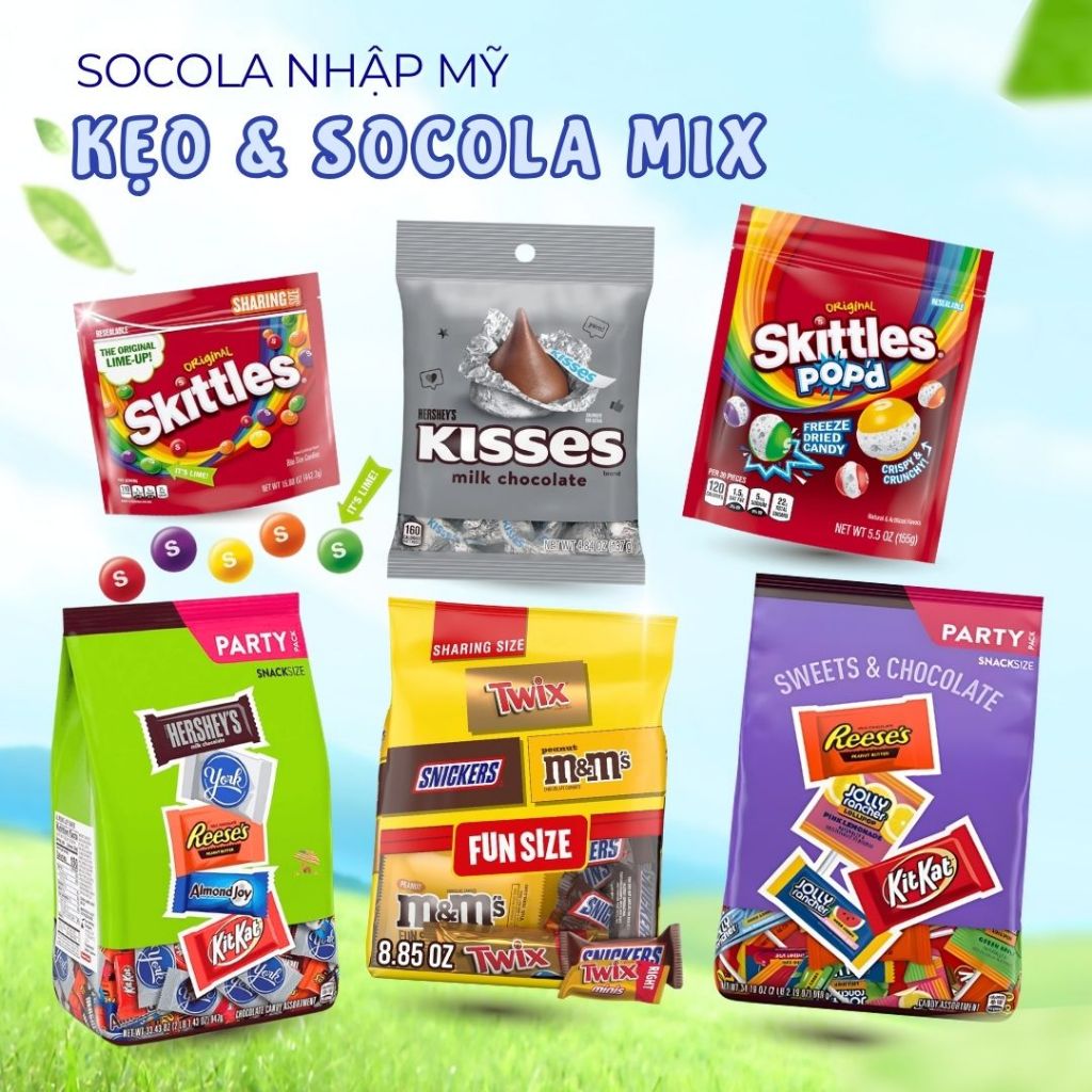[DATE 6/26] Kẹo Socola Mỹ Mix Nhiều Vị Hershey's Kisses Skittles Reese ...
