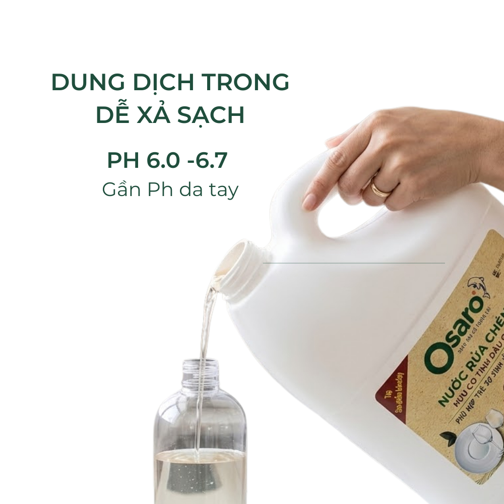 Nước Rửa Chén OSARO 4KG – Dễ Tráng Không Nhớt, Dịu Tay, Hương Tinh Dầu Quế & Sả Chanh