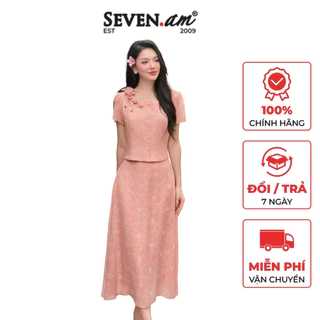 Set áo phối chân váy tơ vân hồng phấn thời trang nữ Seven.AM M113151I - M730316I
