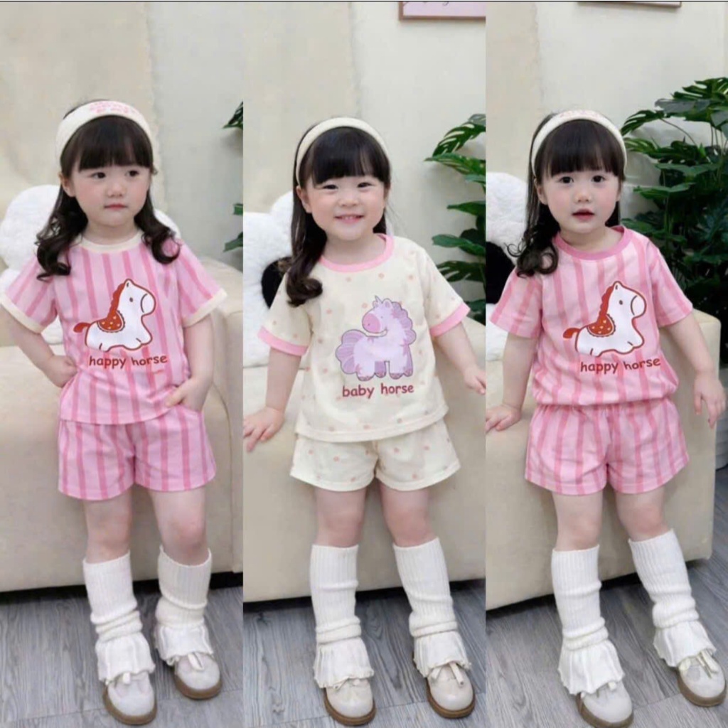SÉT BỘ CỘC TAY MÙA HÈ ( HỌA TIẾT HAPPY HORSE ) DÀNG CHO BÉ GÁI 9-32KG CHẤT LIỆU COTTON MỀM MỊN THOÁNG MÁT