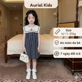 Váy Cho Bé Gái, Váy Thủy Thủ Cho Bé Thiết Kế Kẻ Sọc Cổ Vạt Chất Liệu Cotton Mềm Mại