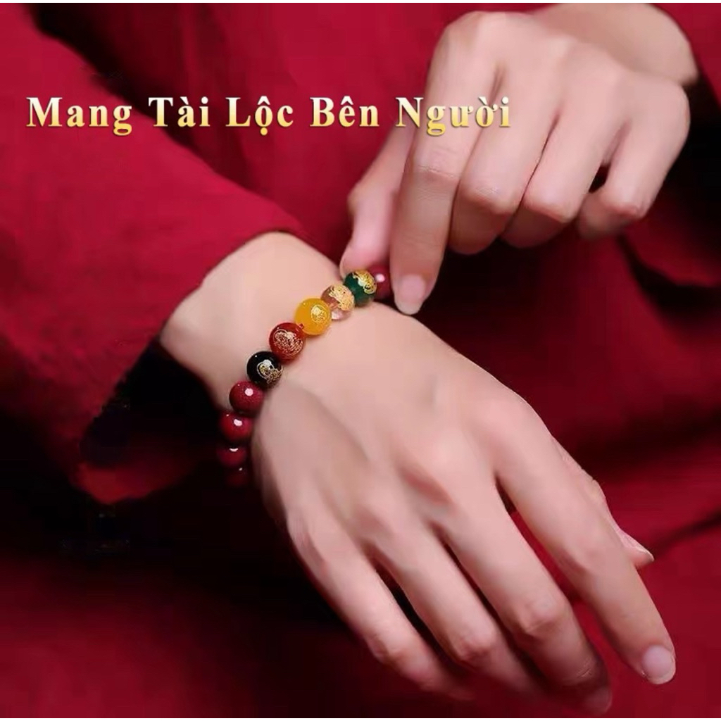 (Tặng lá vàng) Vòng Tay Chu Sa Ngũ Lộ Thần Tài